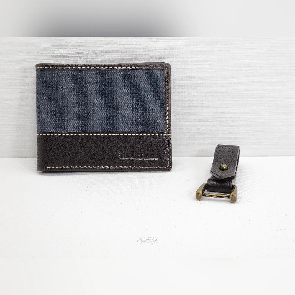 Men's Timberland Canvas And Leather Wallet And Key Fob Set